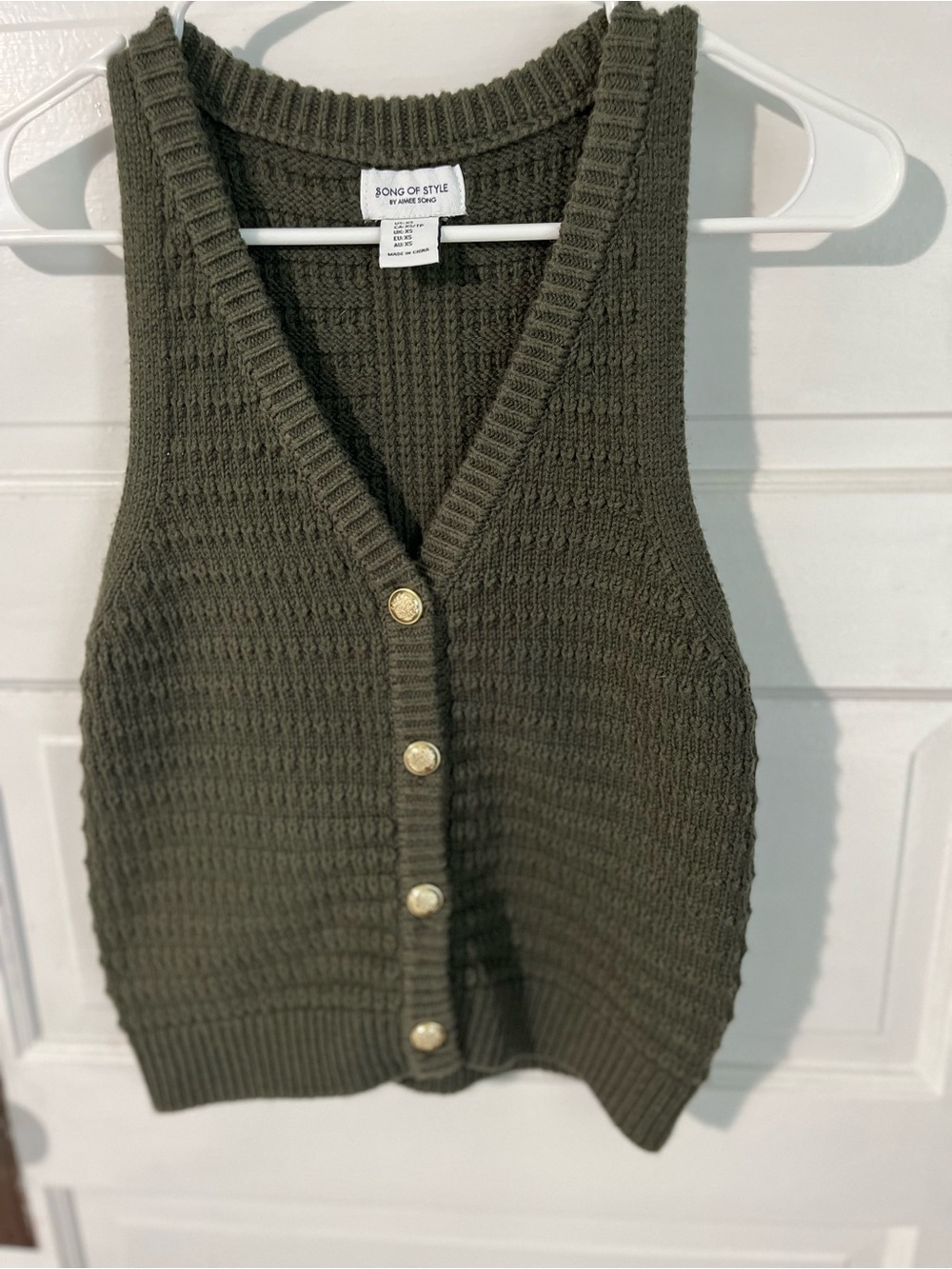 Song of Style Olive Knit Button-Front Vest with Gold Buttons size xs
